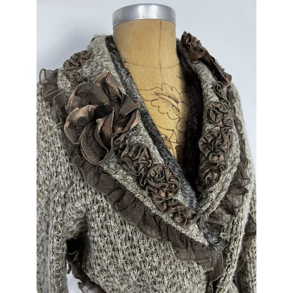 Hope Emma Darling Cardigan Wool Blend Sweater Ruffles Flowers Rabbit Fur - Picture 1 of 10